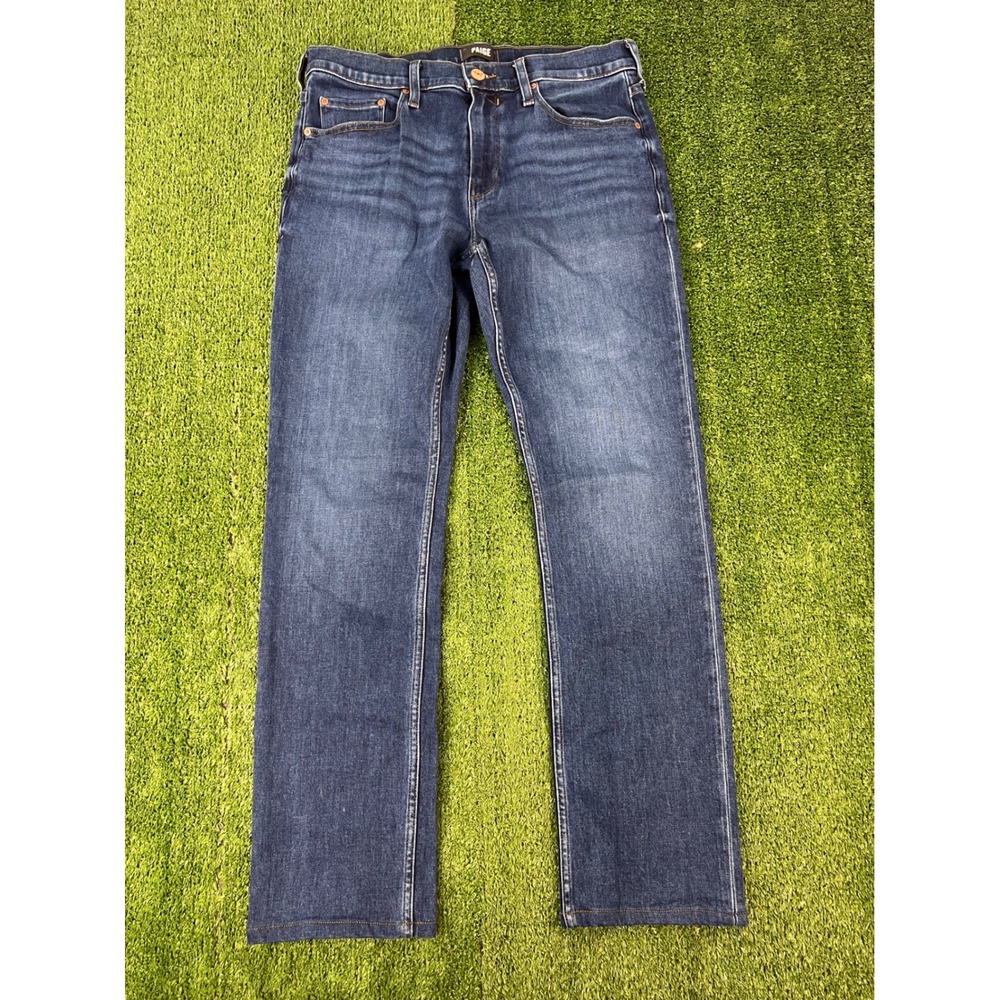 Paige Normandie Mens Straight Leg Dark Wash Blue Denim Jeans 32